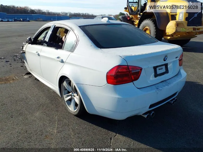 2008 BMW M3 VIN: WBSVA93578E216028 Lot: 40890625