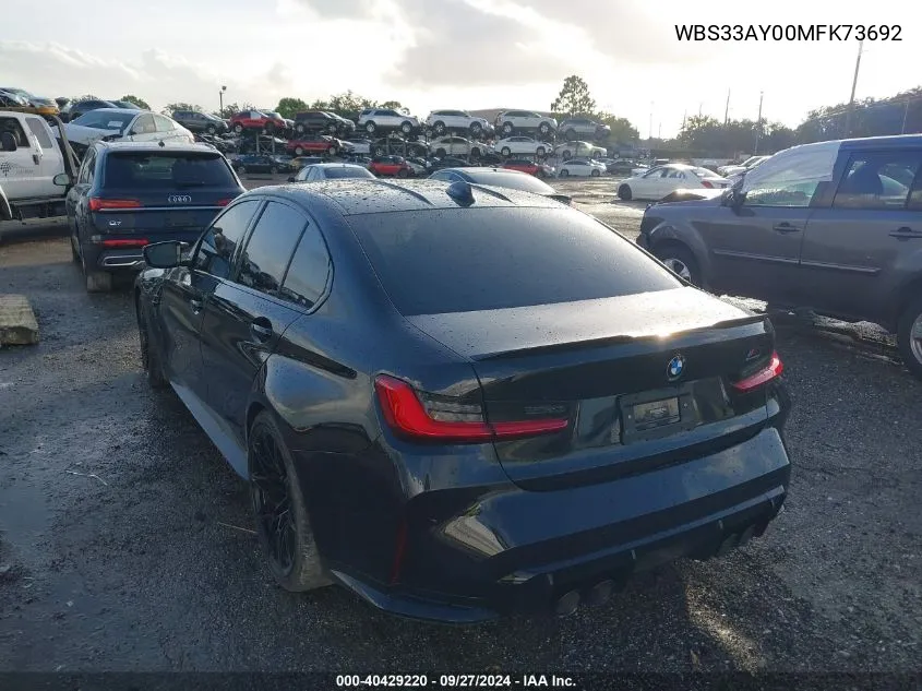 2021 BMW M3 Competition VIN: WBS33AY00MFK73692 Lot: 40429220