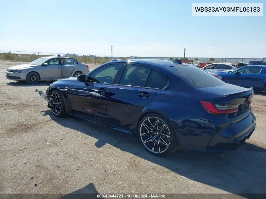 2021 BMW M3 Competition VIN: WBS33AY03MFL06183 Lot: 40644721