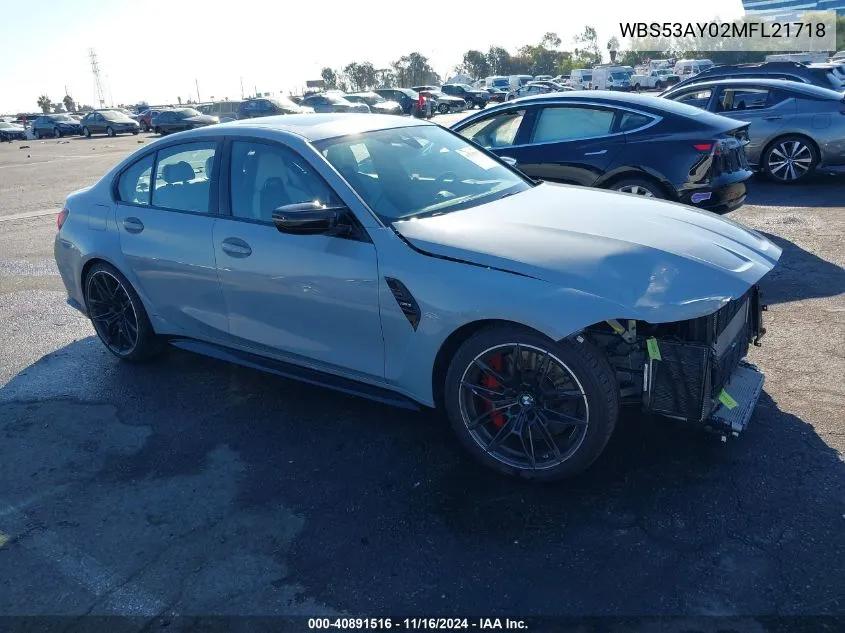 2021 BMW M3 Sedan VIN: WBS53AY02MFL21718 Lot: 40891516