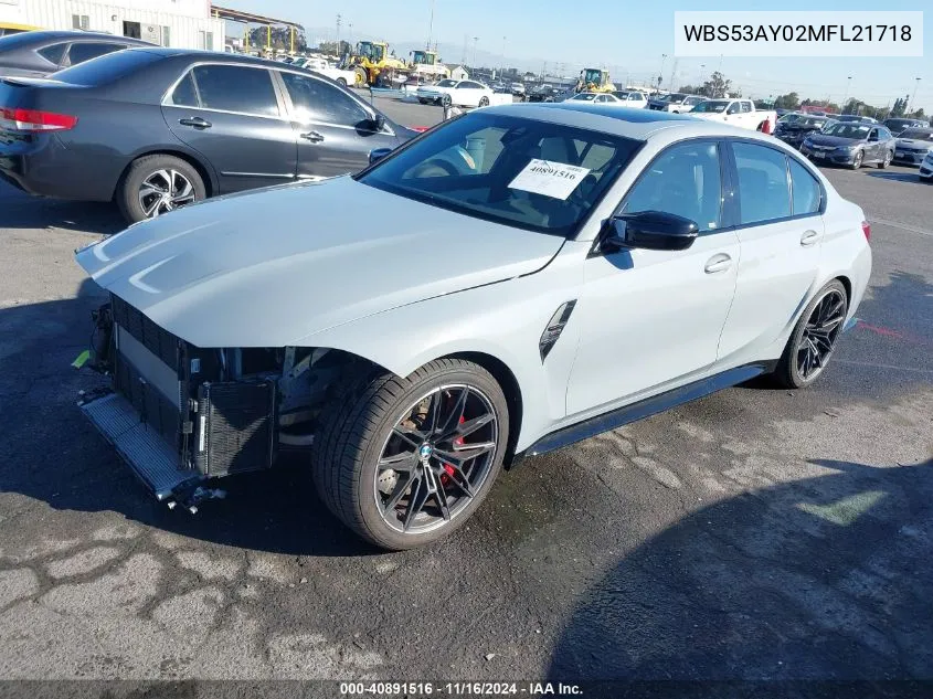 2021 BMW M3 Sedan VIN: WBS53AY02MFL21718 Lot: 40891516