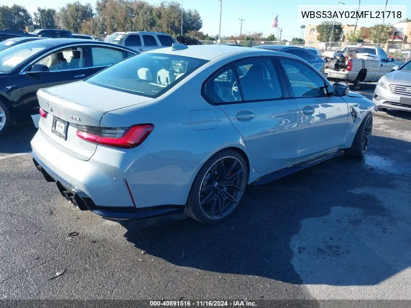 2021 BMW M3 Sedan VIN: WBS53AY02MFL21718 Lot: 40891516