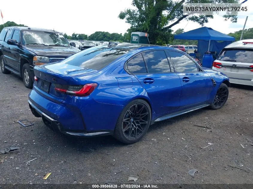 2022 BMW M3 Competition VIN: WBS33AY0XNFL79245 Lot: 39586828