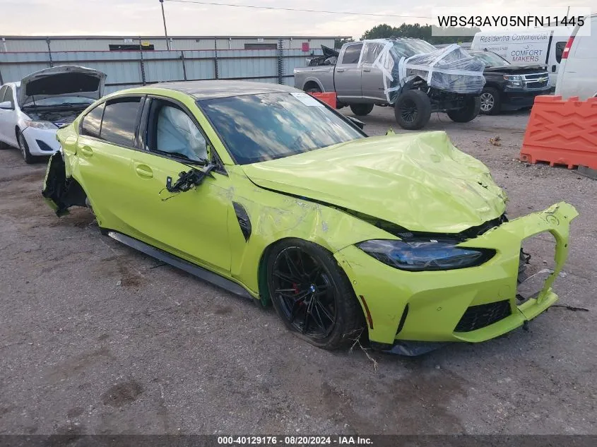 2022 BMW M3 Competition VIN: WBS43AY05NFN11445 Lot: 40129176