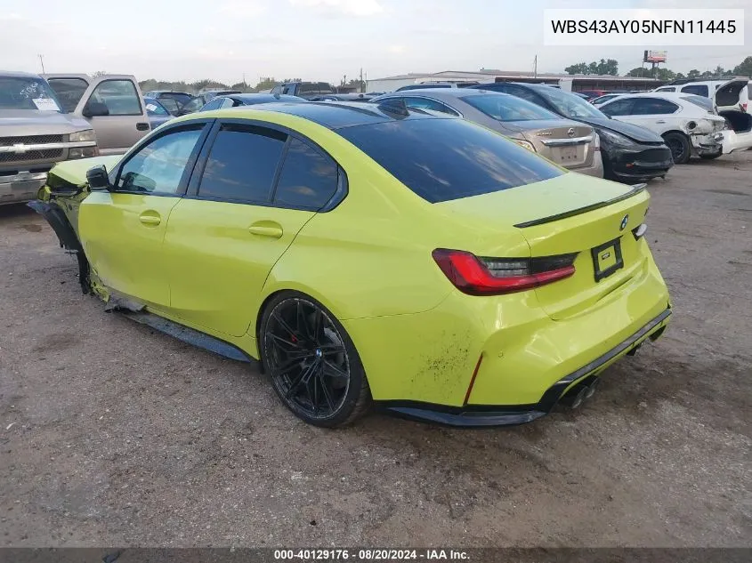 2022 BMW M3 Competition VIN: WBS43AY05NFN11445 Lot: 40129176