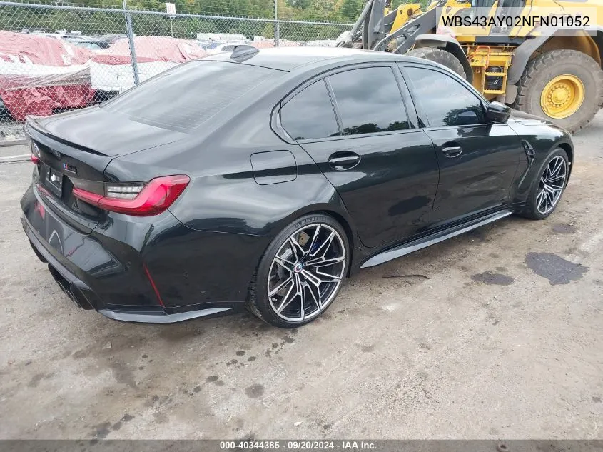 2022 BMW M3 Competition xDrive VIN: WBS43AY02NFN01052 Lot: 40344385