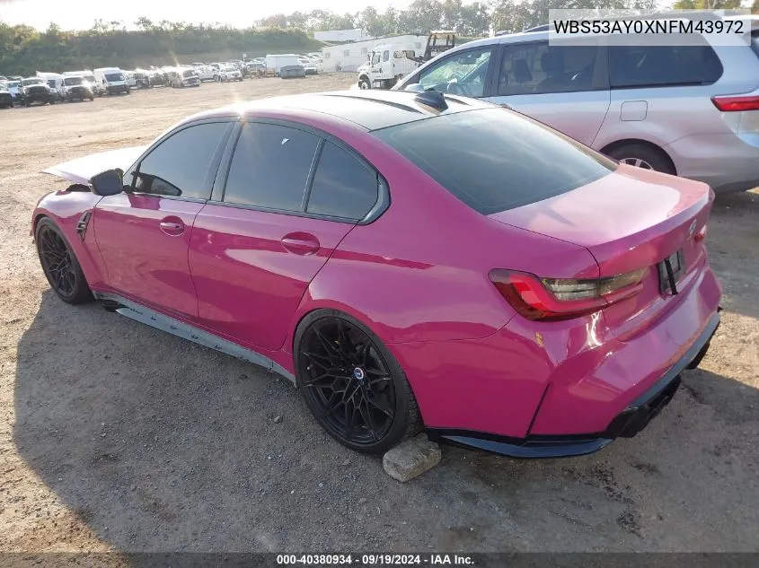 2022 BMW M3 Sedan VIN: WBS53AY0XNFM43972 Lot: 40380934