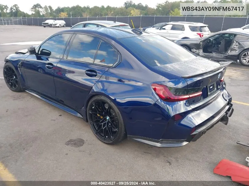 2022 BMW M3 Competition xDrive VIN: WBS43AY09NFM67417 Lot: 40423527