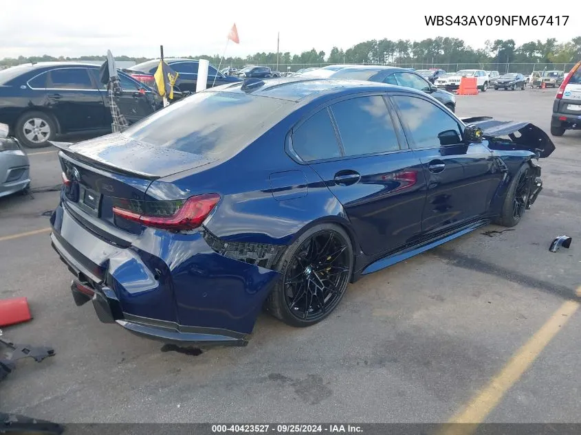 2022 BMW M3 Competition xDrive VIN: WBS43AY09NFM67417 Lot: 40423527