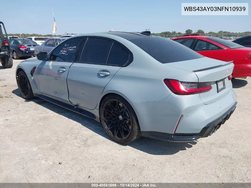 2022 BMW M3 Competition xDrive VIN: WBS43AY03NFN10939 Lot: 40581699