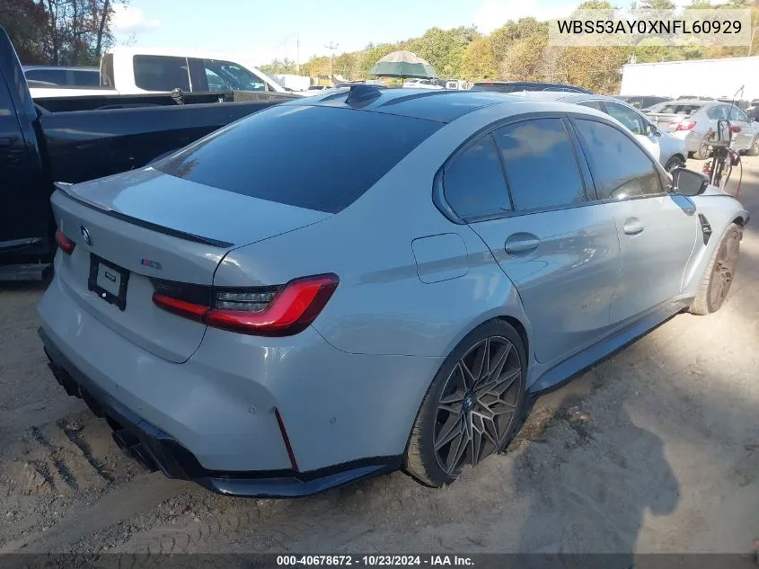 2022 BMW M3 Sedan VIN: WBS53AY0XNFL60929 Lot: 40678672