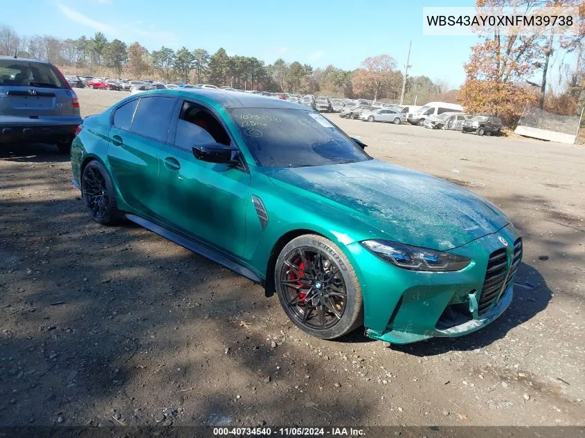 2022 BMW M3 Competition xDrive VIN: WBS43AY0XNFM39738 Lot: 40734540