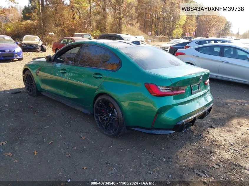 2022 BMW M3 Competition xDrive VIN: WBS43AY0XNFM39738 Lot: 40734540