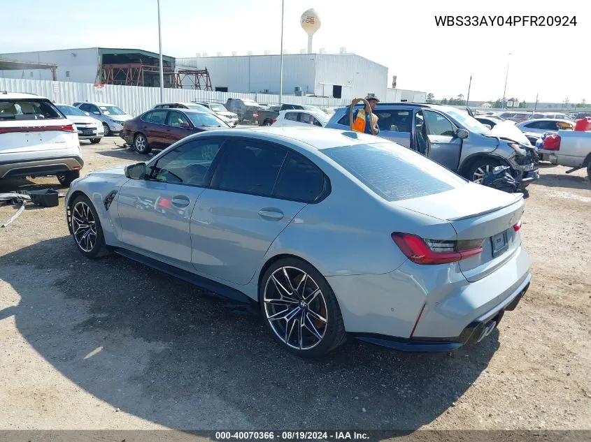 2023 BMW M3 Competition VIN: WBS33AY04PFR20924 Lot: 40070366