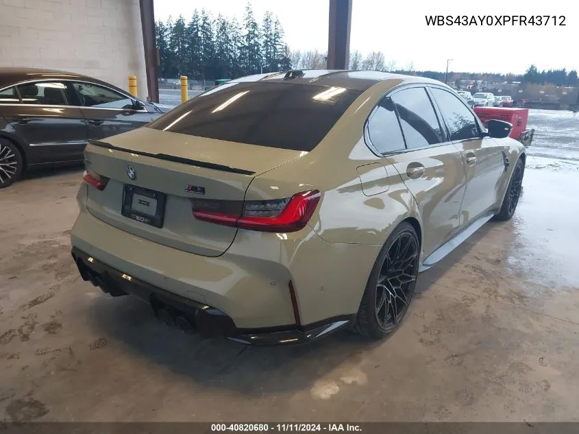 2023 BMW M3 Competition xDrive VIN: WBS43AY0XPFR43712 Lot: 40820680