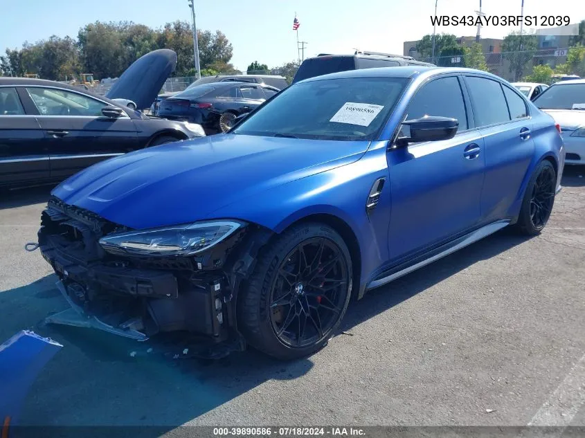 2024 BMW M3 Competition xDrive VIN: WBS43AY03RFS12039 Lot: 39890586