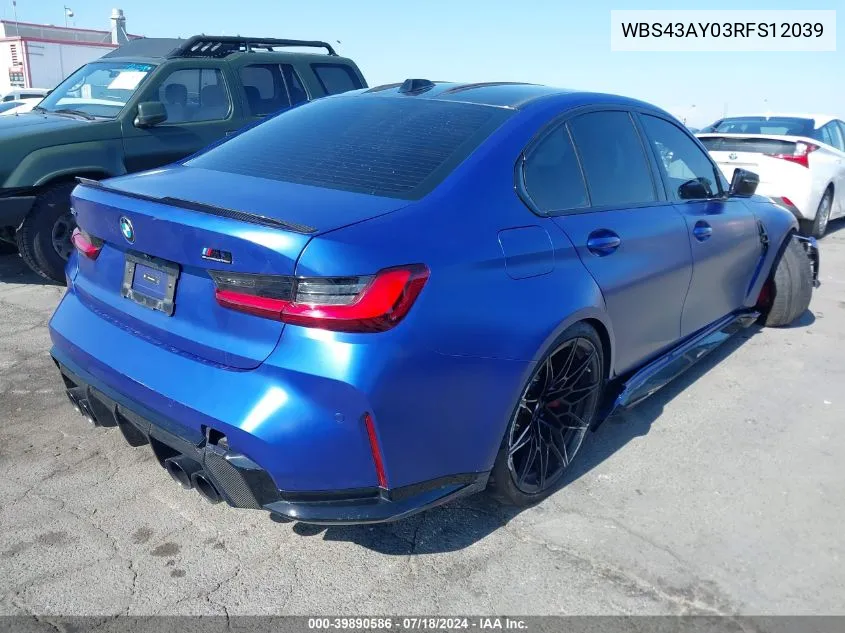 2024 BMW M3 Competition xDrive VIN: WBS43AY03RFS12039 Lot: 39890586