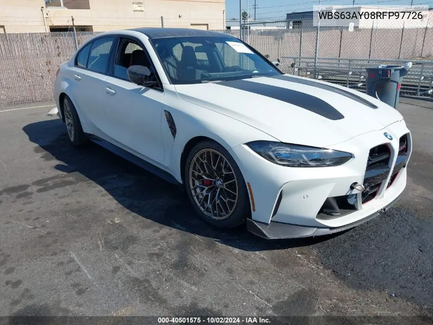 2024 BMW M3 Cs VIN: WBS63AY08RFP97726 Lot: 40501575