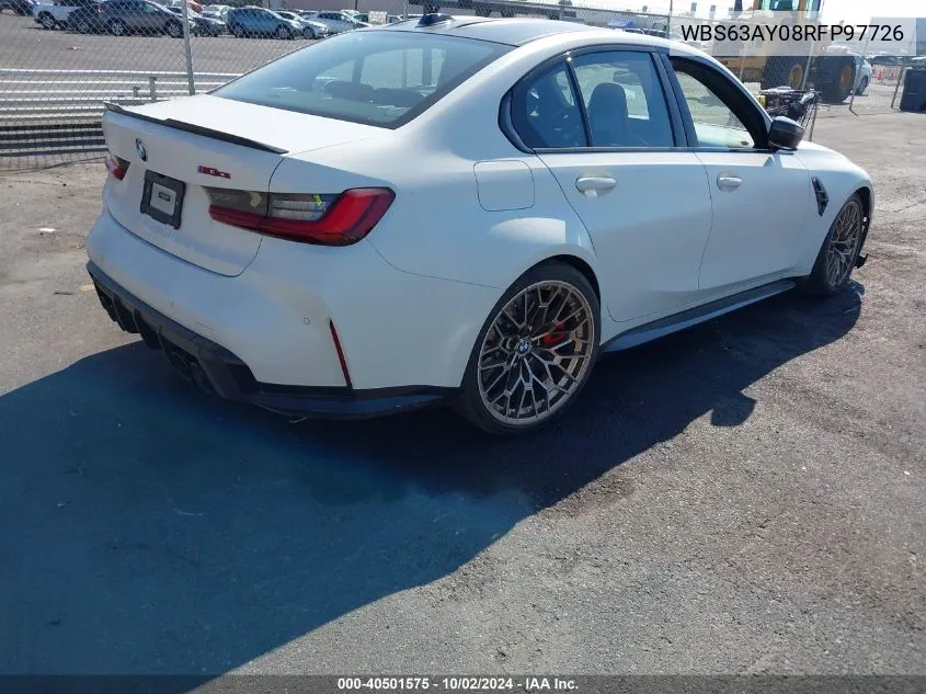 2024 BMW M3 Cs VIN: WBS63AY08RFP97726 Lot: 40501575