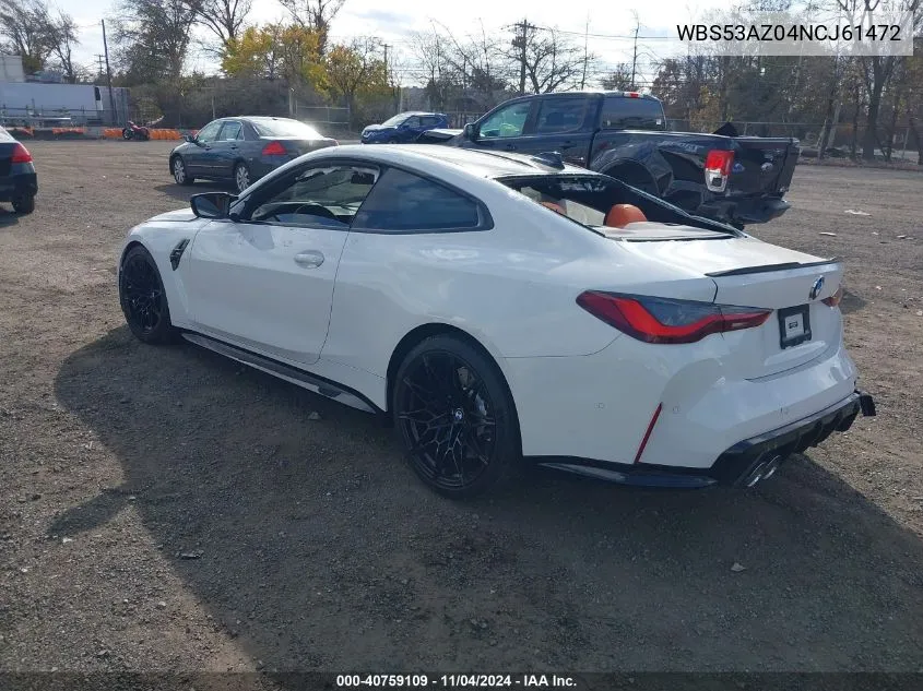 2022 BMW M4 VIN: WBS53AZ04NCJ61472 Lot: 40759109