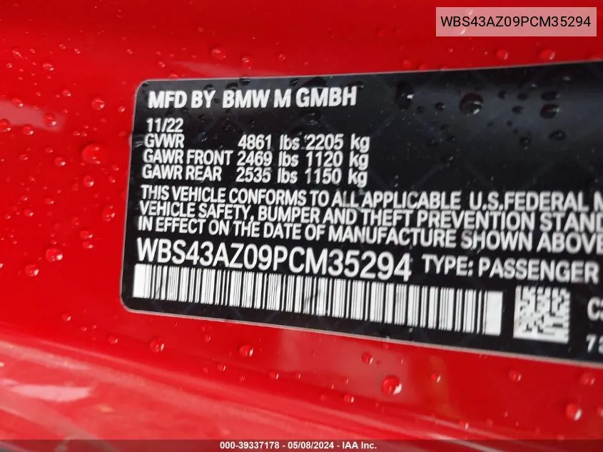 WBS43AZ09PCM35294 2023 BMW M4 Competition xDrive