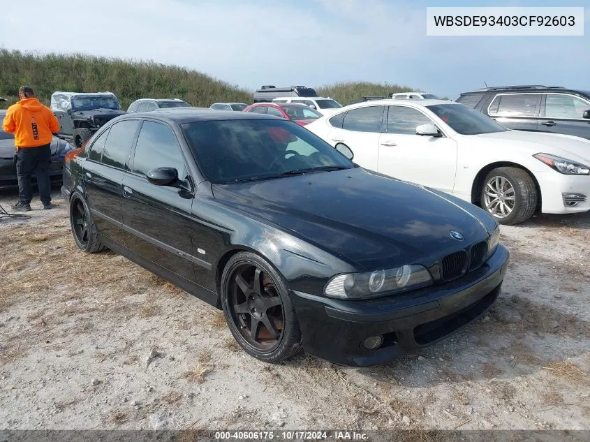 2003 BMW M5 VIN: WBSDE93403CF92603 Lot: 40606175