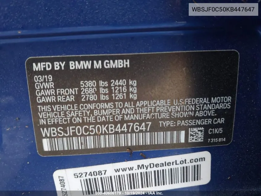 WBSJF0C50KB447647 2019 BMW M5