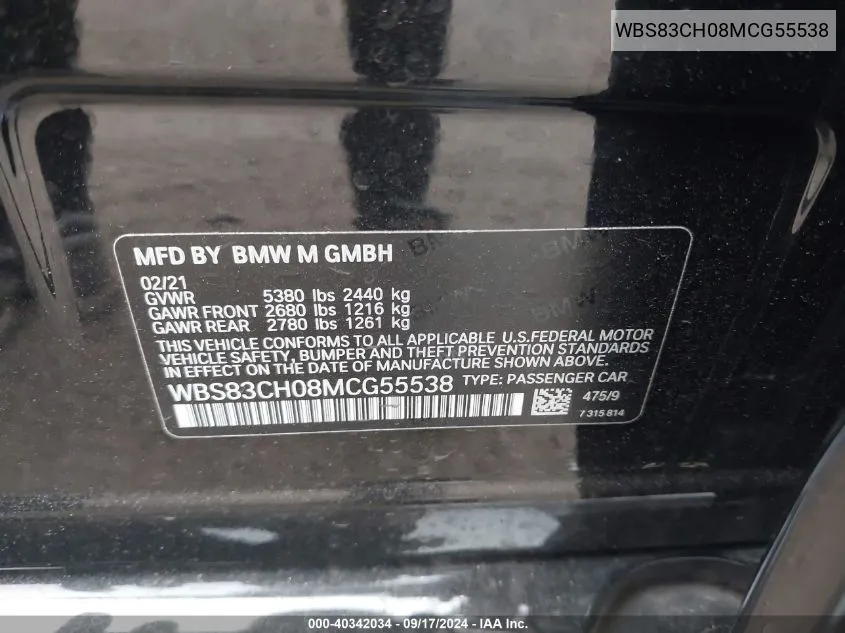 WBS83CH08MCG55538 2021 BMW M5