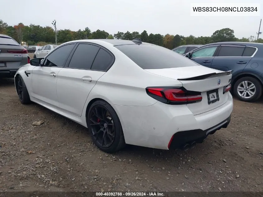 2022 BMW M5 VIN: WBS83CH08NCL03834 Lot: 40392788