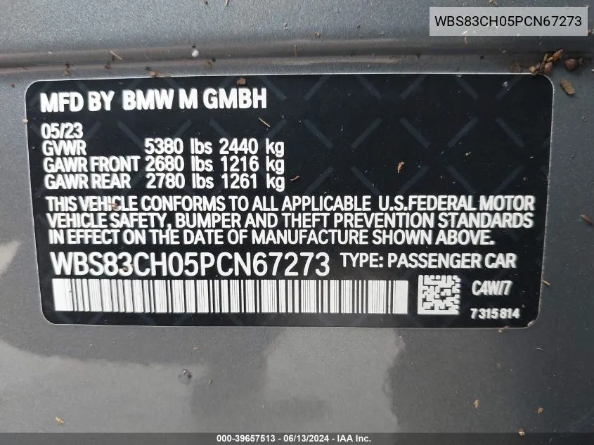 WBS83CH05PCN67273 2023 BMW M5