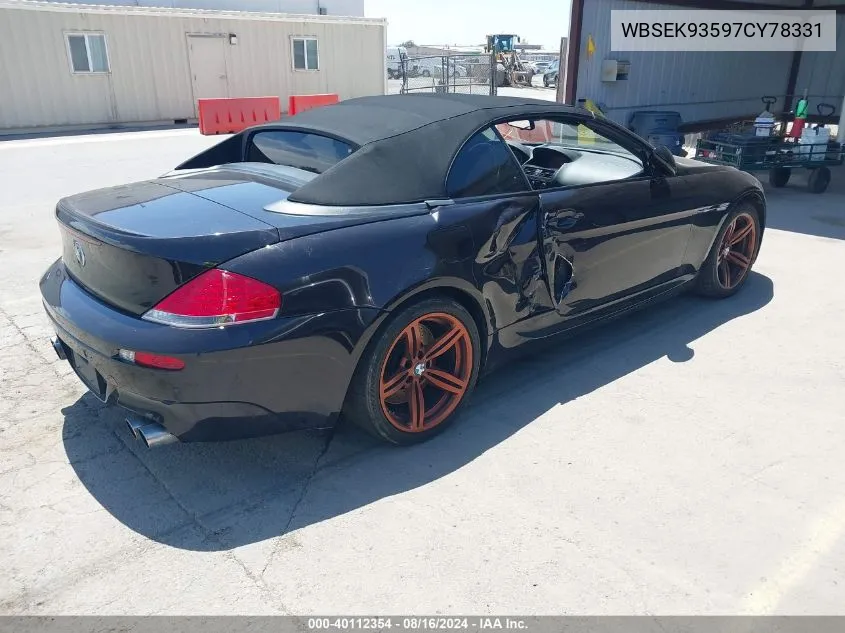 2007 BMW M6 VIN: WBSEK93597CY78331 Lot: 40112354