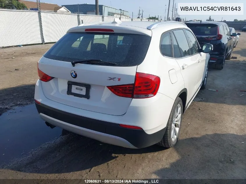 2012 BMW X1 28I VIN: WBAVL1C54CVR81643 Lot: 12060631