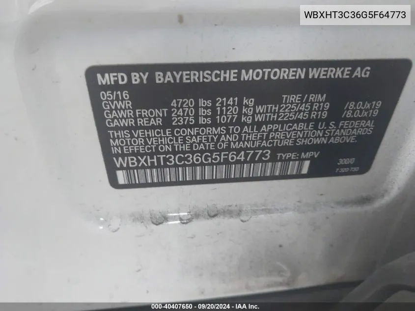 WBXHT3C36G5F64773 2016 BMW X1 xDrive28I