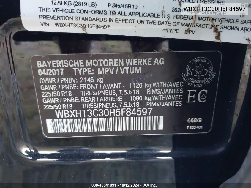 WBXHT3C30H5F84597 2017 BMW X1 xDrive28I