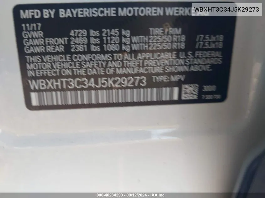 WBXHT3C34J5K29273 2018 BMW X1 xDrive28I