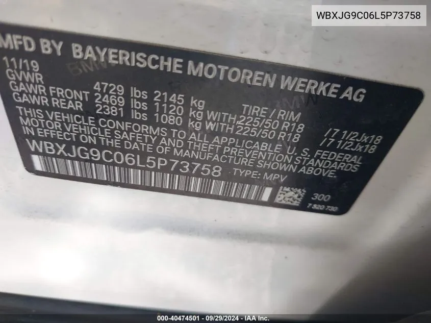 WBXJG9C06L5P73758 2020 BMW X1 xDrive28I