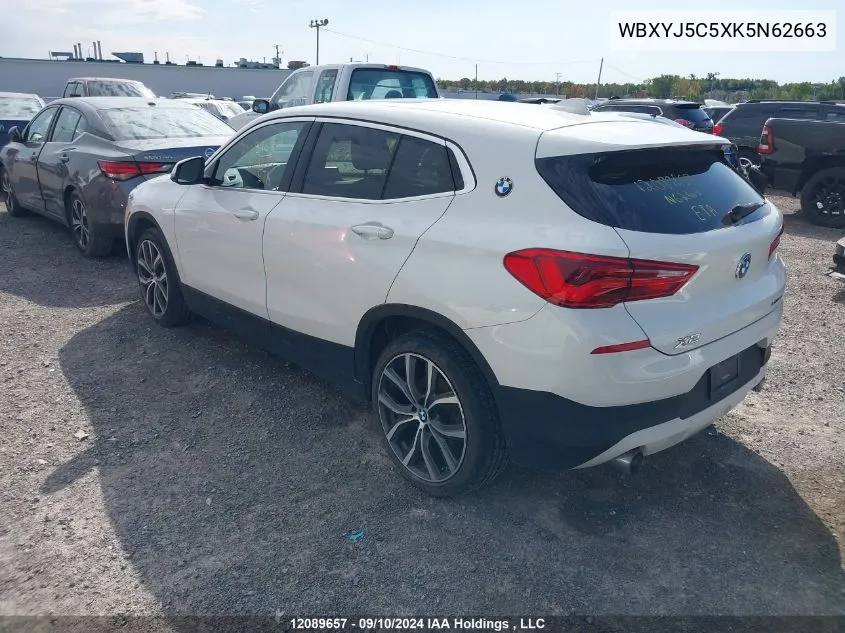 2019 BMW X2 X2 VIN: WBXYJ5C5XK5N62663 Lot: 12089657