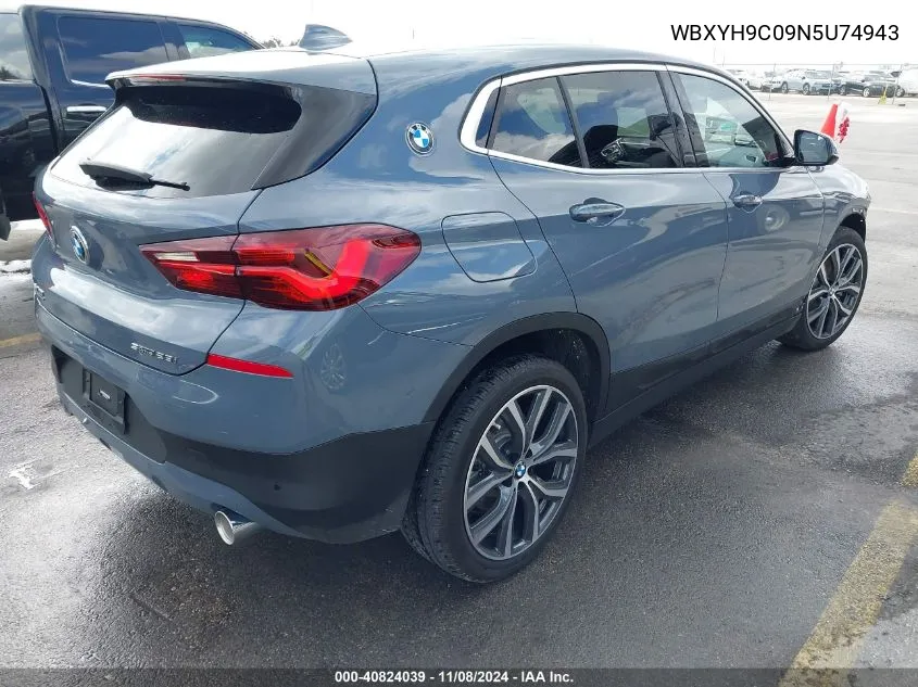 2022 BMW X2 Sdrive28I VIN: WBXYH9C09N5U74943 Lot: 40824039