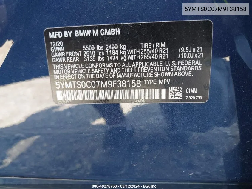 5YMTS0C07M9F38158 2021 BMW X3 M