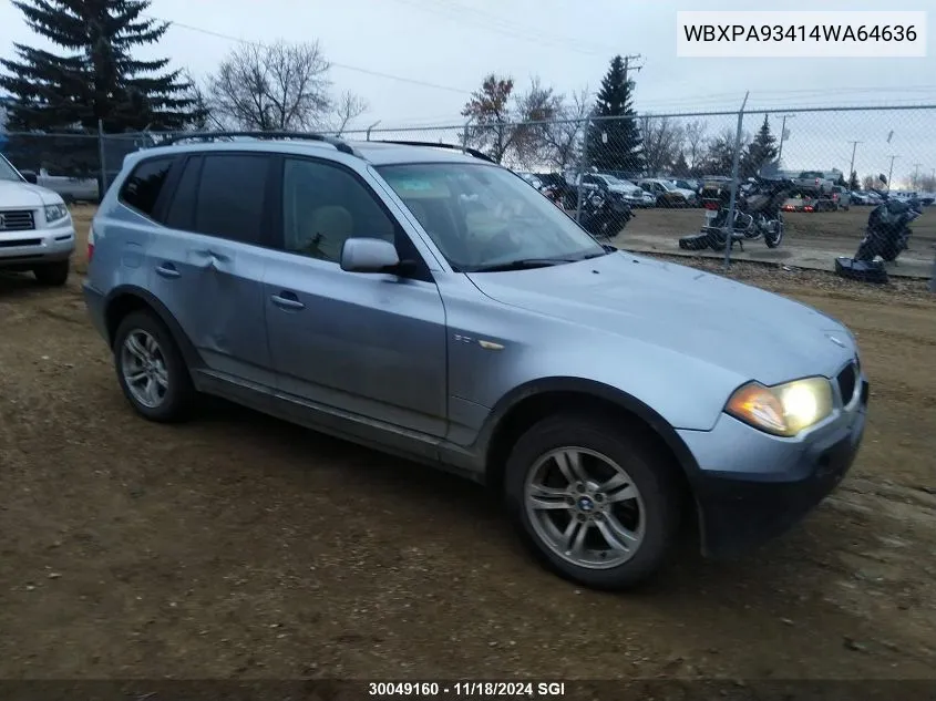 2004 BMW X3 VIN: WBXPA93414WA64636 Lot: 30049160