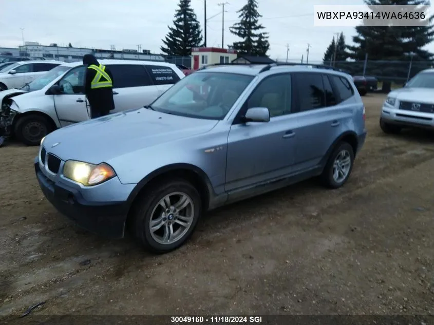 2004 BMW X3 VIN: WBXPA93414WA64636 Lot: 30049160