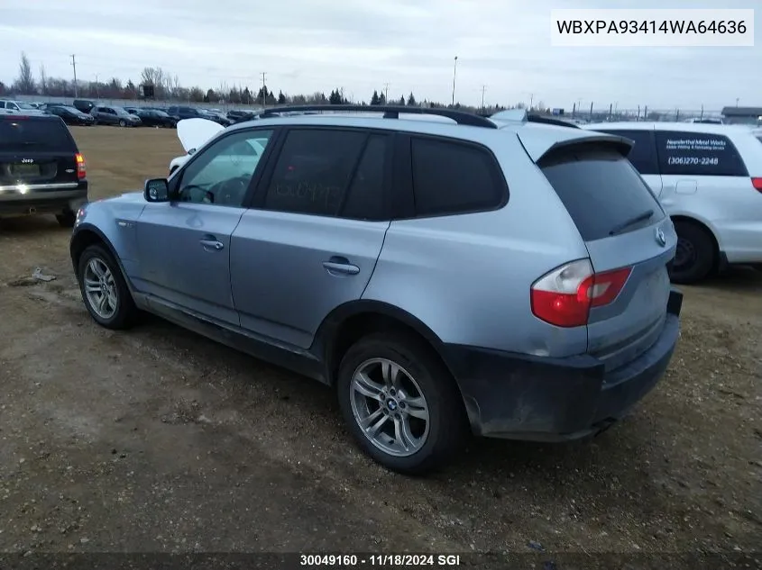 2004 BMW X3 VIN: WBXPA93414WA64636 Lot: 30049160