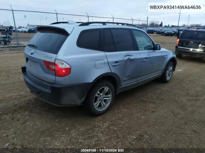 2004 BMW X3 VIN: WBXPA93414WA64636 Lot: 30049160