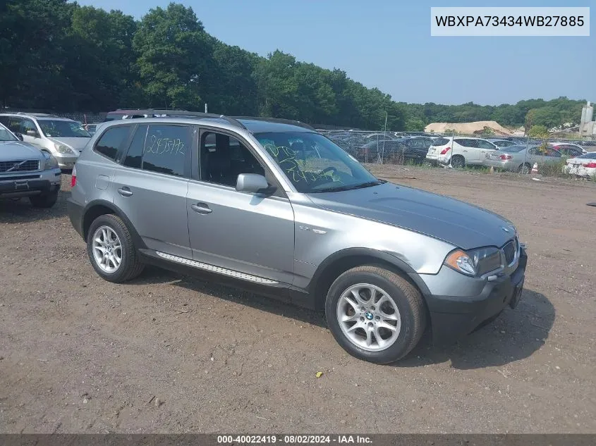 2004 BMW X3 2.5I VIN: WBXPA73434WB27885 Lot: 40022419