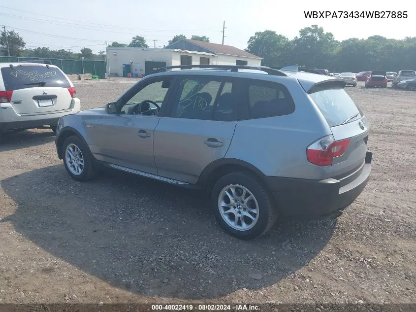 2004 BMW X3 2.5I VIN: WBXPA73434WB27885 Lot: 40022419