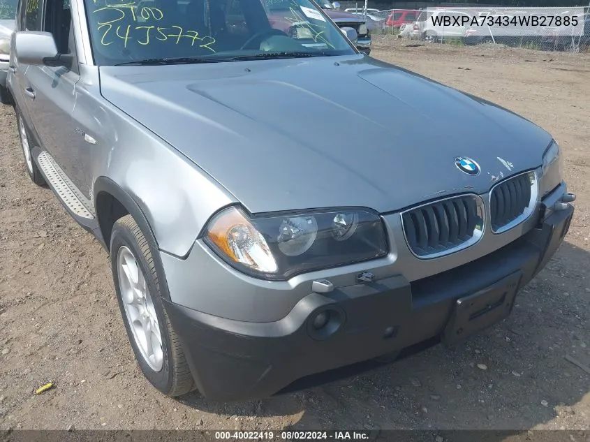 2004 BMW X3 2.5I VIN: WBXPA73434WB27885 Lot: 40022419