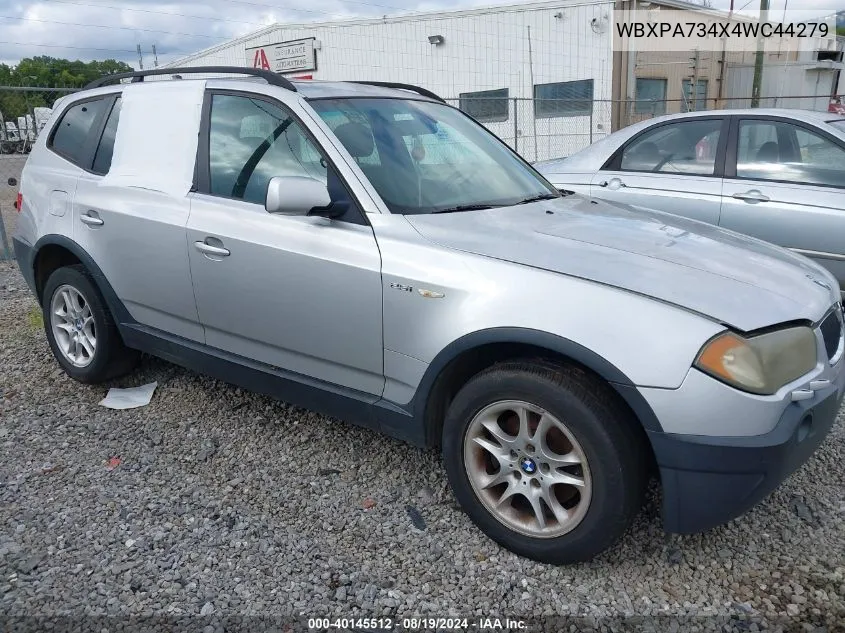 2004 BMW X3 2.5I VIN: WBXPA734X4WC44279 Lot: 40145512