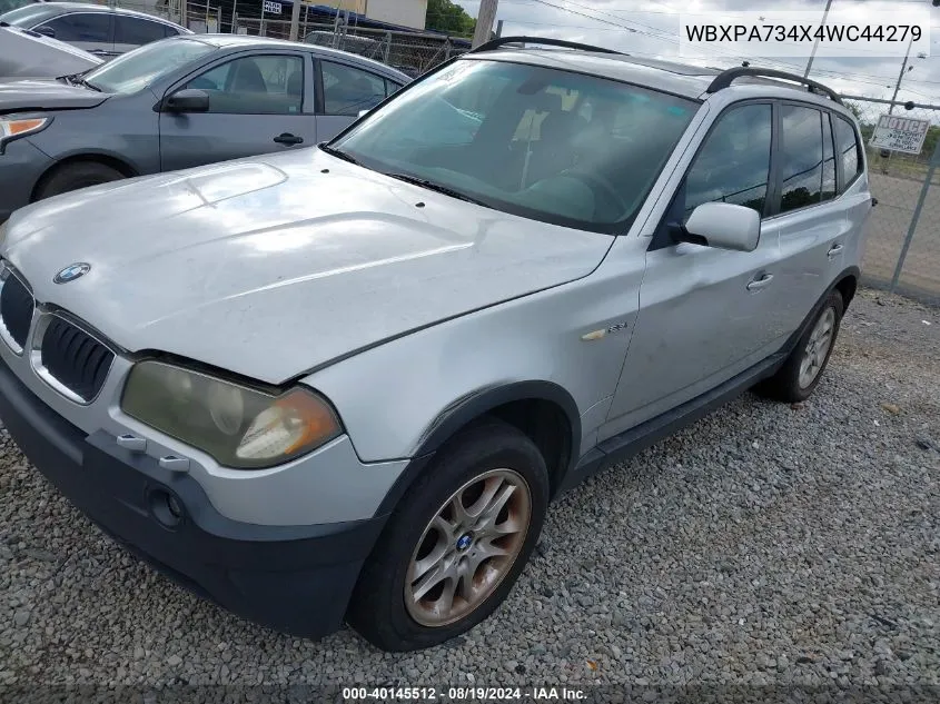 2004 BMW X3 2.5I VIN: WBXPA734X4WC44279 Lot: 40145512