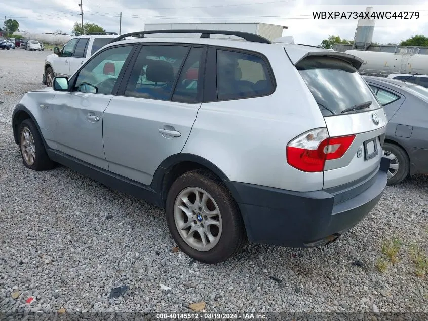 2004 BMW X3 2.5I VIN: WBXPA734X4WC44279 Lot: 40145512