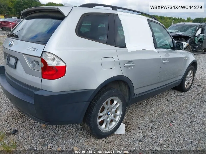 2004 BMW X3 2.5I VIN: WBXPA734X4WC44279 Lot: 40145512